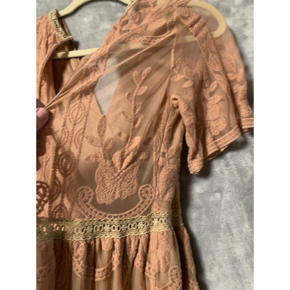 Lace Maxi Dress Womens Small Peachy Blush Sheer Whimsy Fairycore Regencycore Y2K - Picture 11 of 16